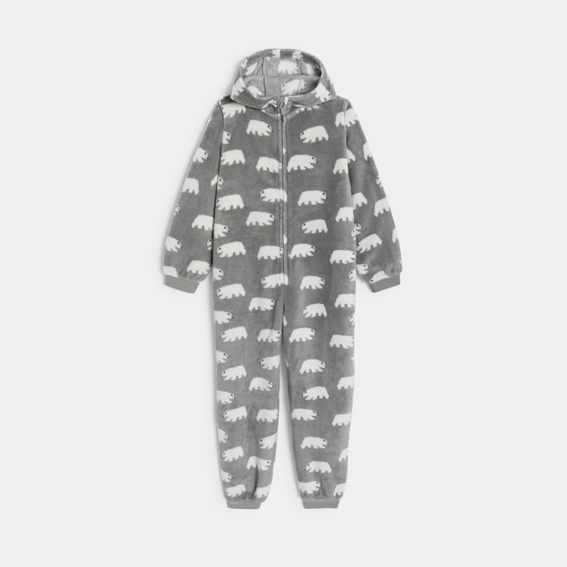 Grauer Strampler mit Bärenmotiv Jungen