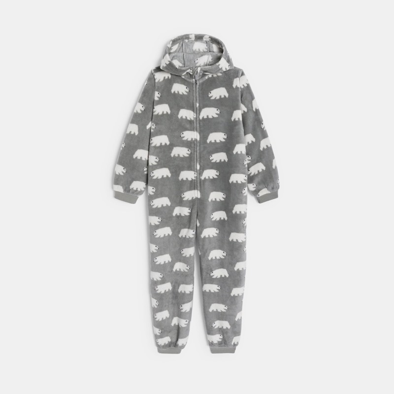 Grauer Strampler mit Bärenmotiv Jungen