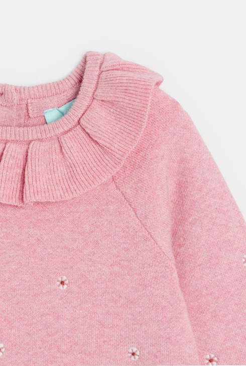 Ružičasti pleteni pulover s volanom za djevojčice 2