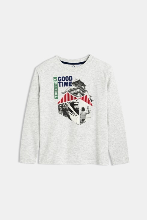 T-shirt gris manches longues imprimé urbain Garçon 1