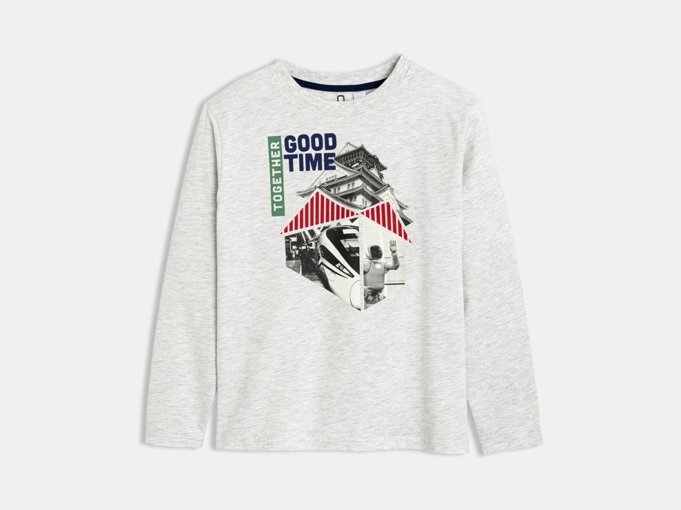 Graues Langarm-T-Shirt mit urbanem Print für Jungen 1