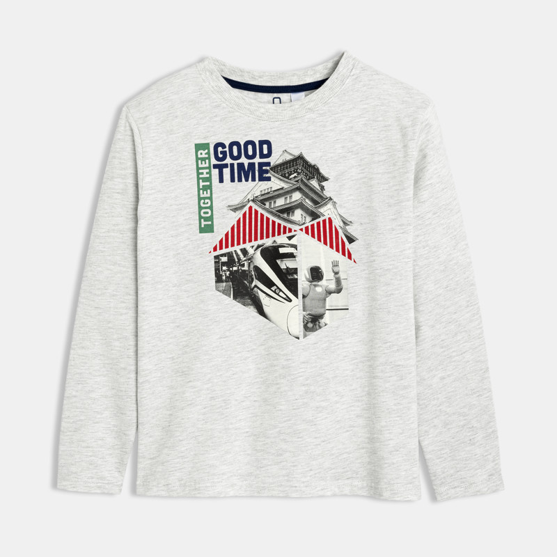 Graues Langarm-T-Shirt mit urbanem Print für Jungen