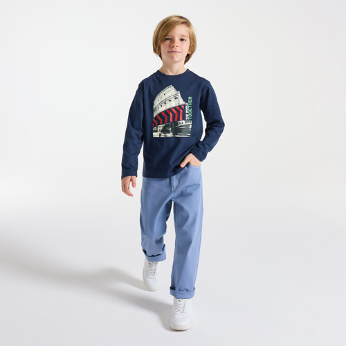 T-shirt Bleu Manches Longues Imprimé Urbain Garçon - Bleu Chine - 4A - OKAIDI