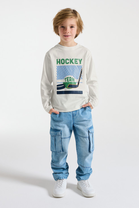 Boy's white motif T-shirt 1