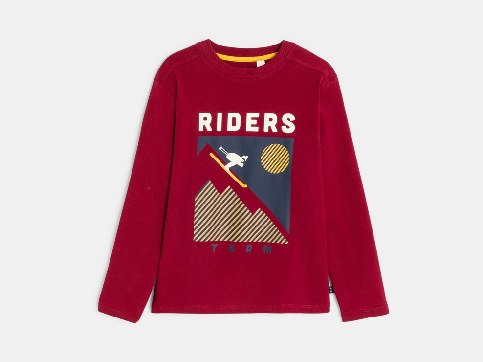 T-shirt rossa a maniche lunghe con motivo per Bambino 2