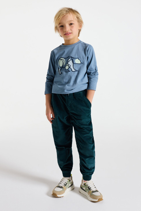 Boy's blue bear motif T-shirt 1