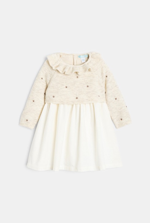 Baby girl's beige long sleeve dress 2