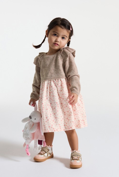 Kleid beige Blumenmuster Kleinkind Mädchen 1