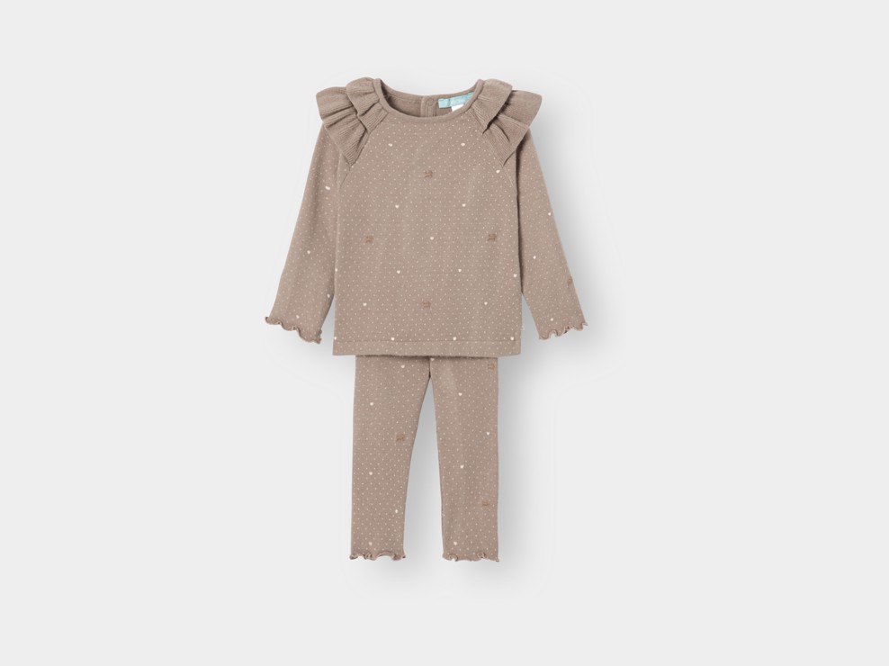 Ensemble taupe à motifs bébé fille 1