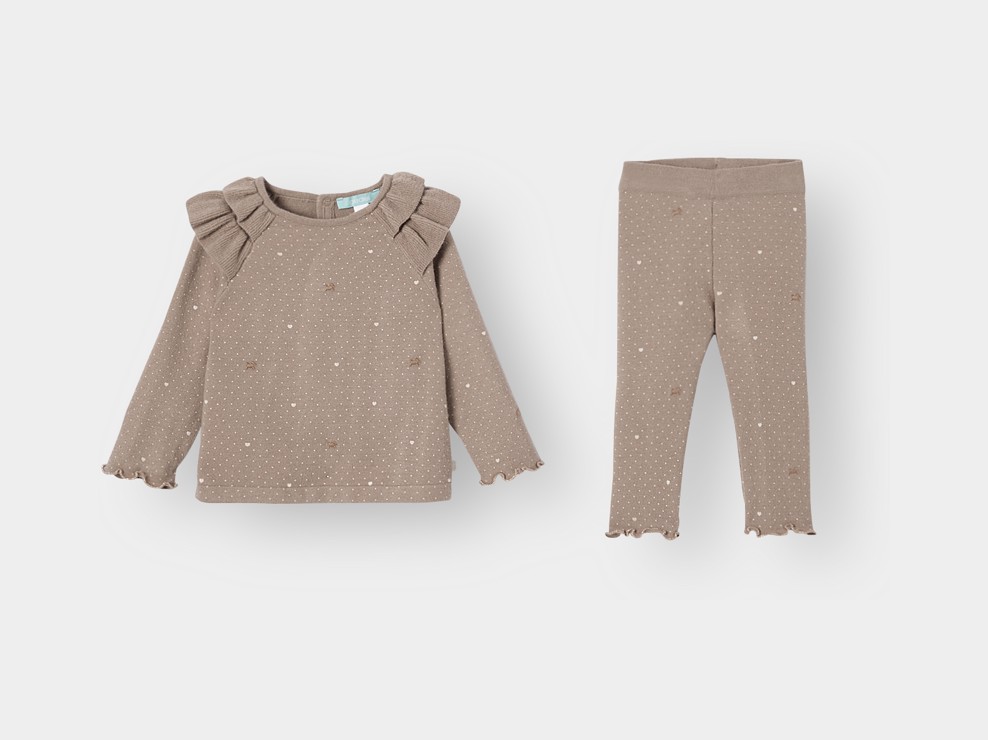Ensemble taupe à motifs bébé fille 2