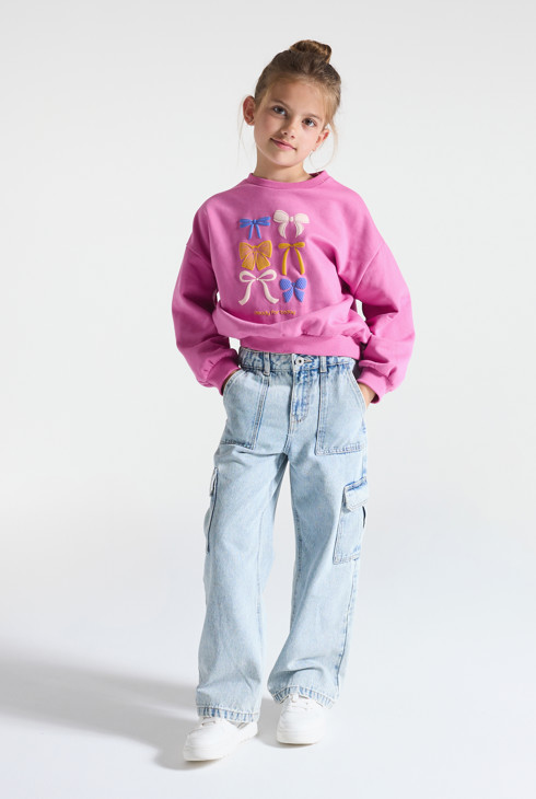 Sweatshirt rosa mit Schleifenmuster Mädchen 1