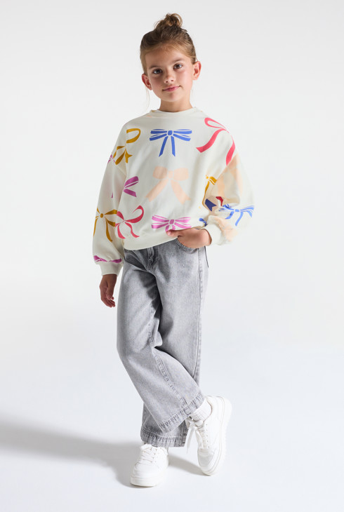 Weißes Sweatshirt mit Schleifenmuster Mädchen 1