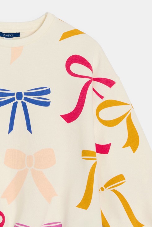 Weißes Sweatshirt mit Schleifenmuster Mädchen