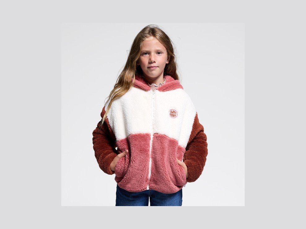 Sweater met kap van kunstbont in colorblock voor meisjes 1