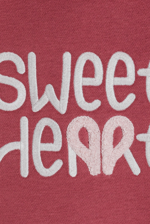 Sudadera de canalé con capucha mensaje bordado rosa oscuro niña 2