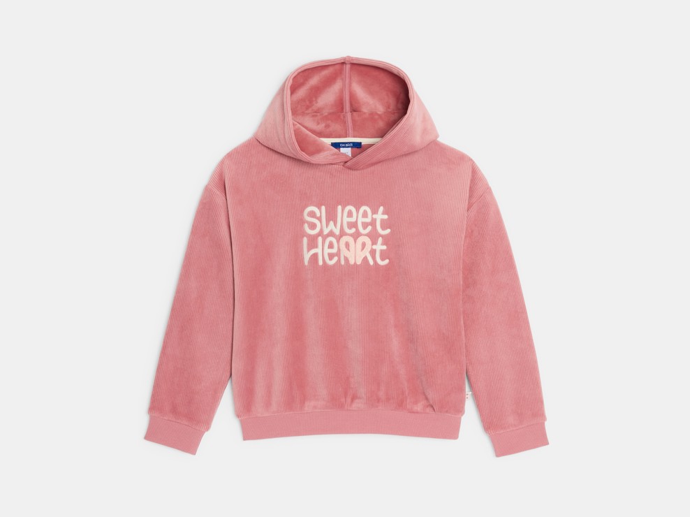 Geripptes Kapuzensweatshirt mit gestickter Botschaft in Rosa für Mädchen 2
