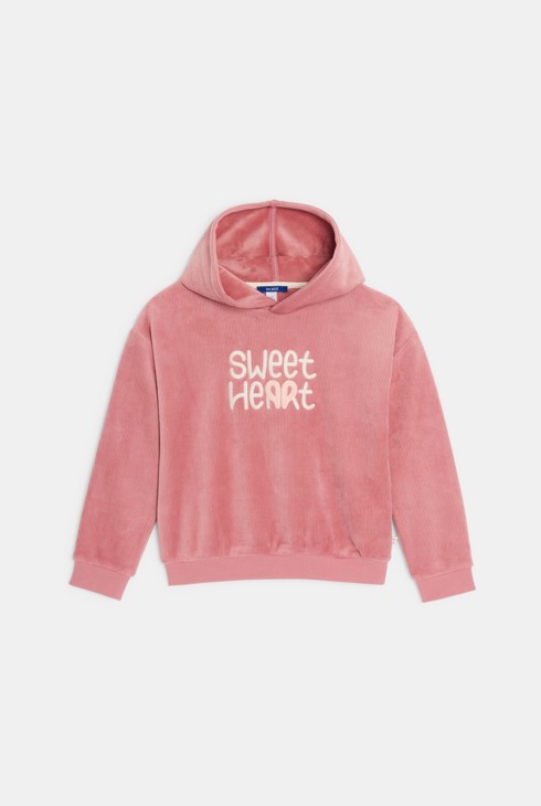 Ružičasta rebrasta sportska majica s kapuljačom i izvezenom porukom za djevojčice 2