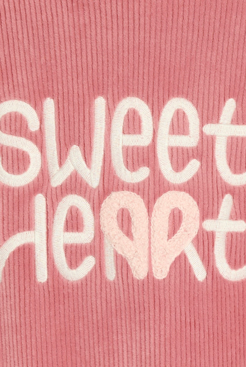 Sweat-shirt côtelé à capuche message brodé rose Fille