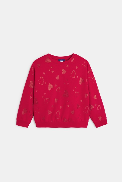 Sweat rouge à motif coeur Fille 1