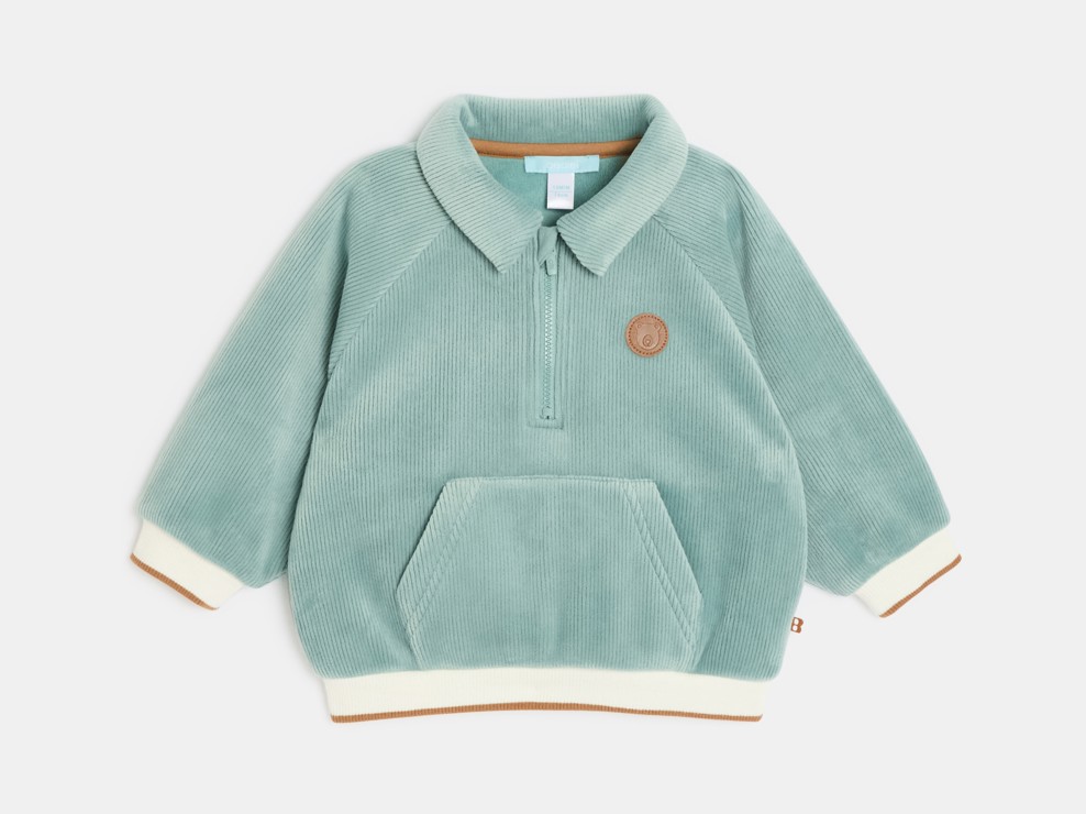 Sweat en velours côtelé vert d'eau bébé garçon 1