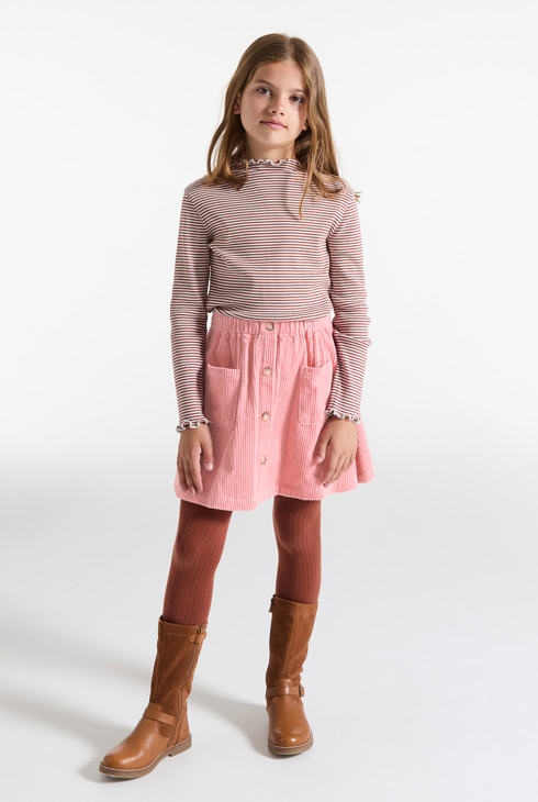 Gonna corta in velluto a coste rosa Bambina 1