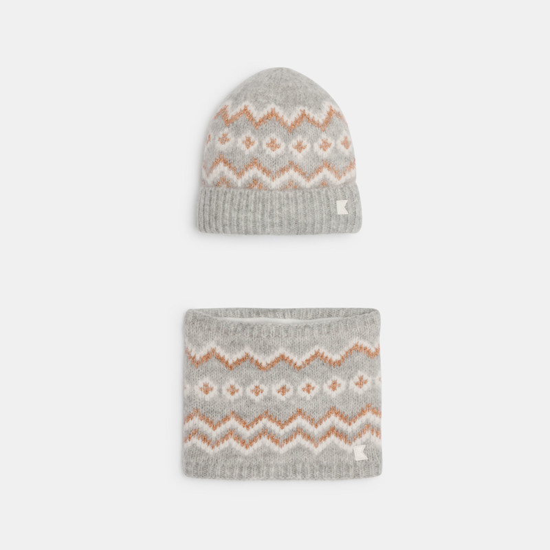 Set aus grauer Mütze und Snood für Mädchen