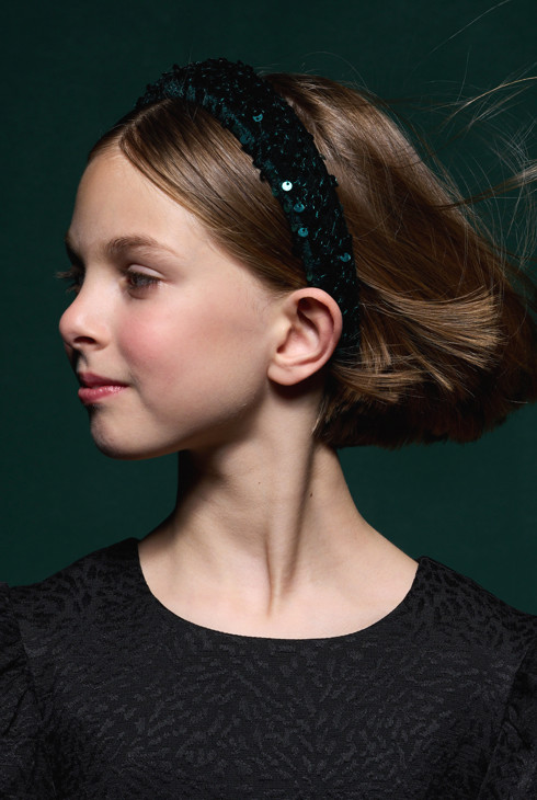 Serre-tête doudou en fausse fourrure vert Fille 1