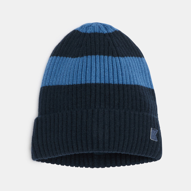 Gestreifte Rippstrickmütze in Blau für Jungen