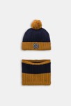 Bonnet et snood maille tricot doublé bleu garçon