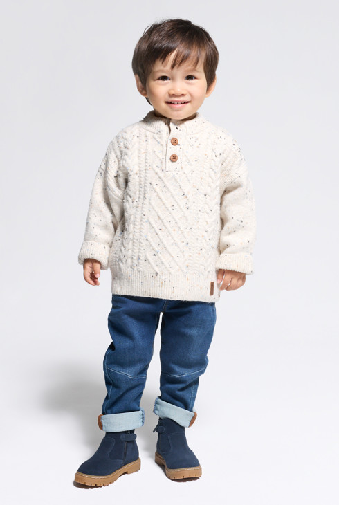 Caldo maglione bianco in maglia con lavorazione a torciglioni per bambino 1