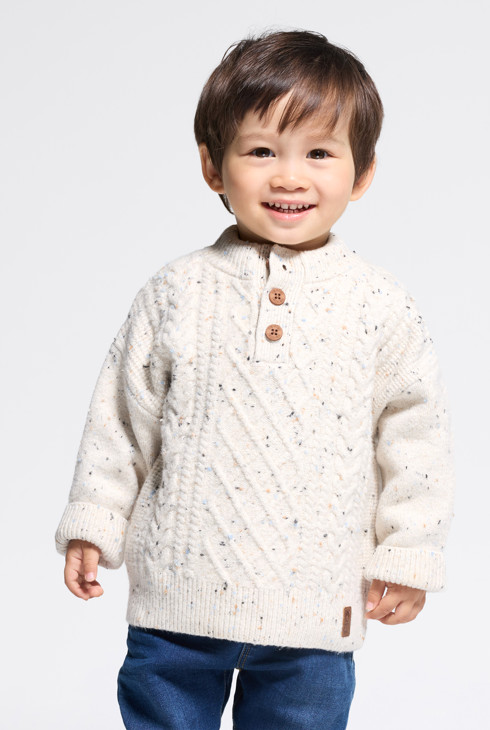 Warmer Zopfstrick-Pullover in Weiß für kleine Jungen 2