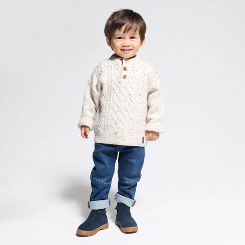 Pull Chaud Maille Torsade Blanc Bébé Garçon - Ecru Ciment - 6M - OBAIBI