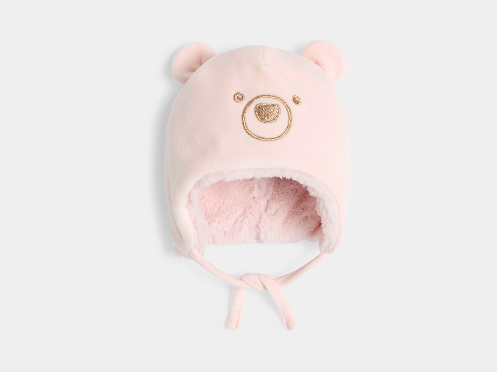 Bonnet péruvien polaire doublé ourson rose bébé fille 1