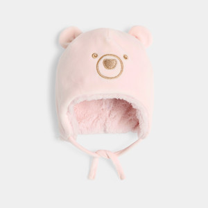 Bonnet péruvien polaire doublé ourson rose bébé fille