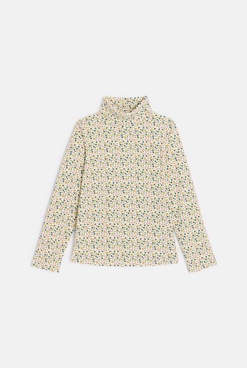 T-shirt manches longues col roulé imprimé vert Fille 1
