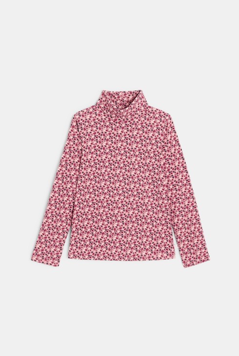 T-shirt a maniche lunghe malva con collo dolcevita e stampa per Bambina 1