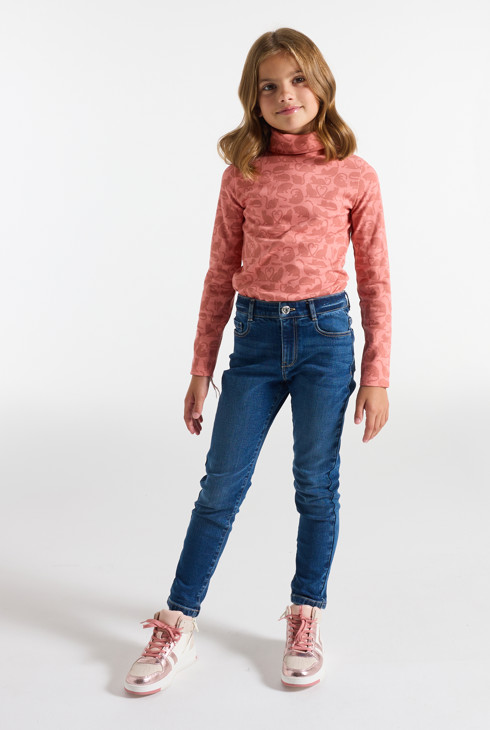 T-shirt a maniche lunghe rosa con collo dolcevita e stampa gatto per Bambina 1