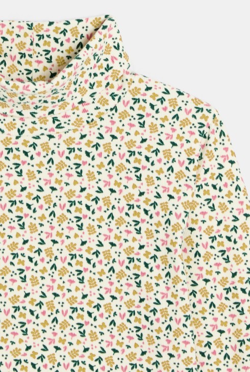 T-shirt manches longues col roulé imprimé vert Fille