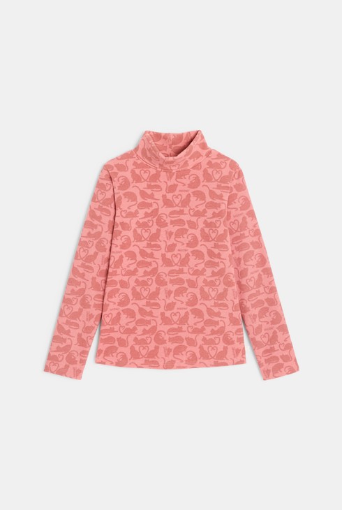 Ružičasta majica dugih rukava s rol ovratnikom i printom mačke za djevojčice 2