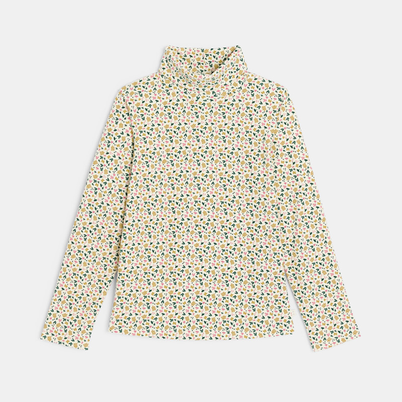 Grünes Langarm-T-Shirt mit Rollkragen und Print für Mädchen