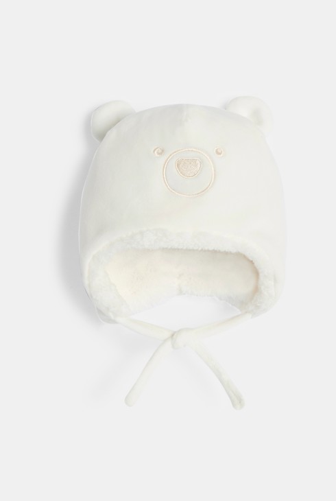 Bonnet péruvien polaire doublé ourson blanc bébé fille 1
