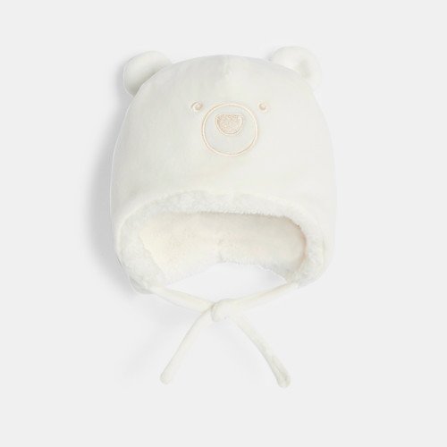 Bonnet Péruvien Polaire Doublé Ourson Blanc Bébé Fille - Ecru Tres Clair - 6/12M - OBAIBI