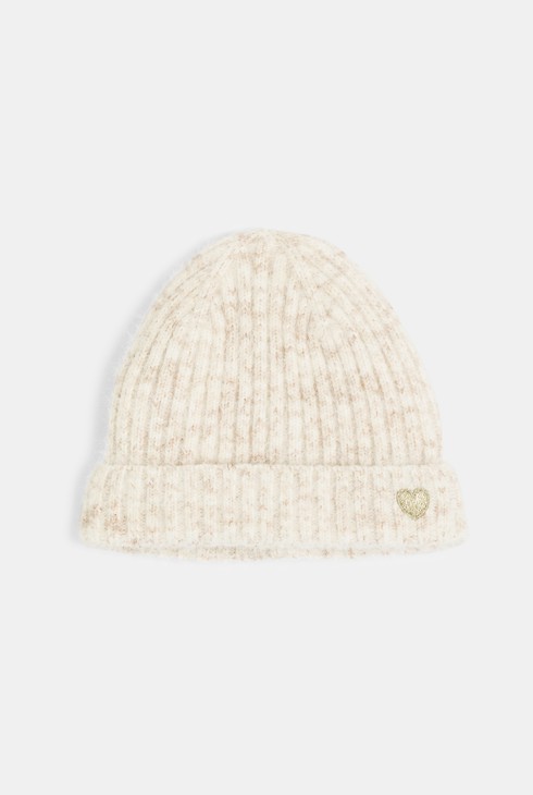 Berretto beige mélange in maglia per bambina 1