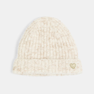 Bonnet beige chiné en maille Fille