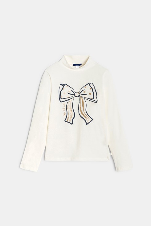 T-shirt col roulé blanc motif noeud Fille 1