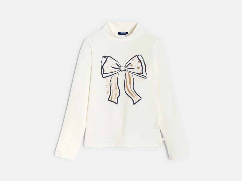 T-Shirt Rollkragen weiß Schleifenmuster Mädchen 1