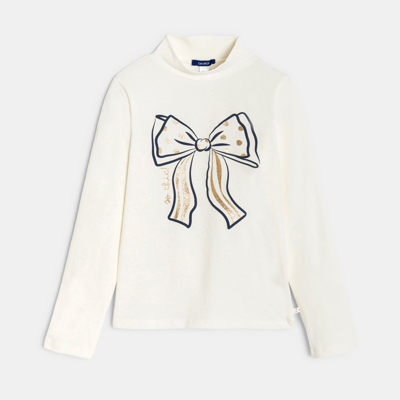 T-Shirt Rollkragen weiß Schleifenmuster Mädchen