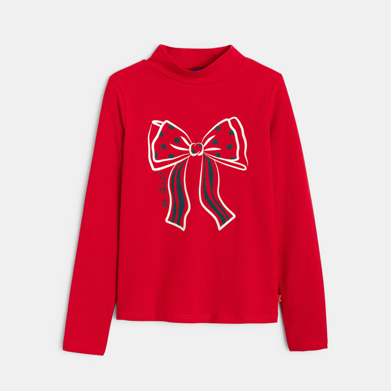 Rotes T-Shirt mit Stehkragen und Schleifenmotiv für Mädchen