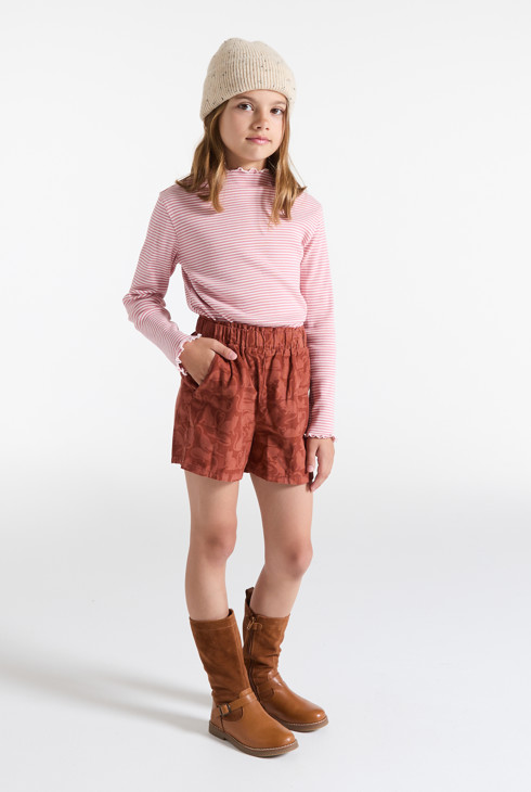 T-shirt rayé rose col montant Fille 1