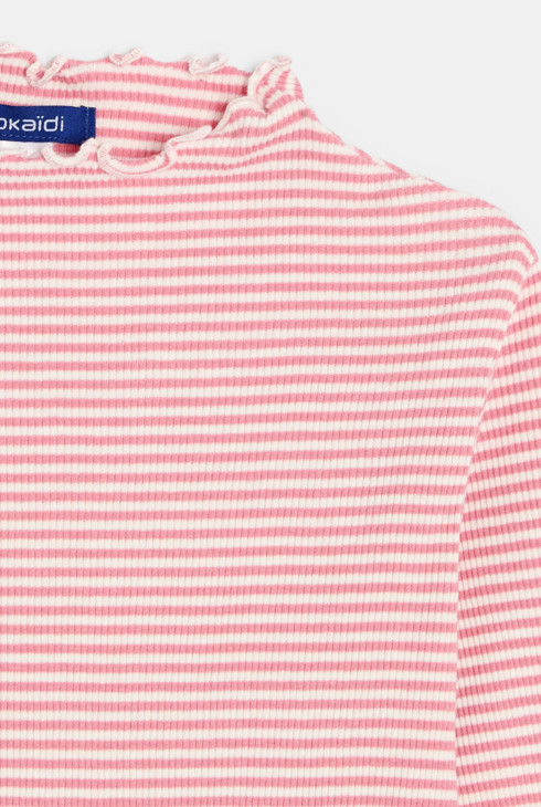 T-shirt rayé rose col montant Fille